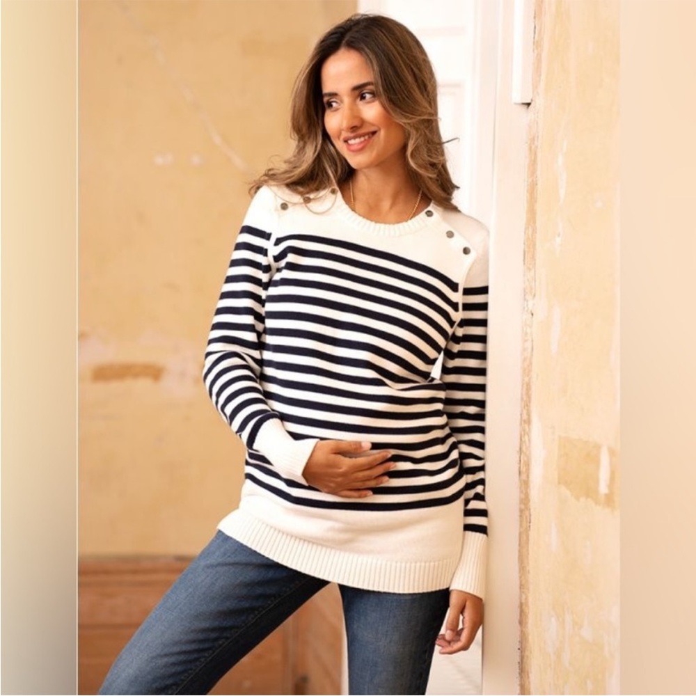 Seraphine Striped Red and Cream Nursing & Maternity Sweater